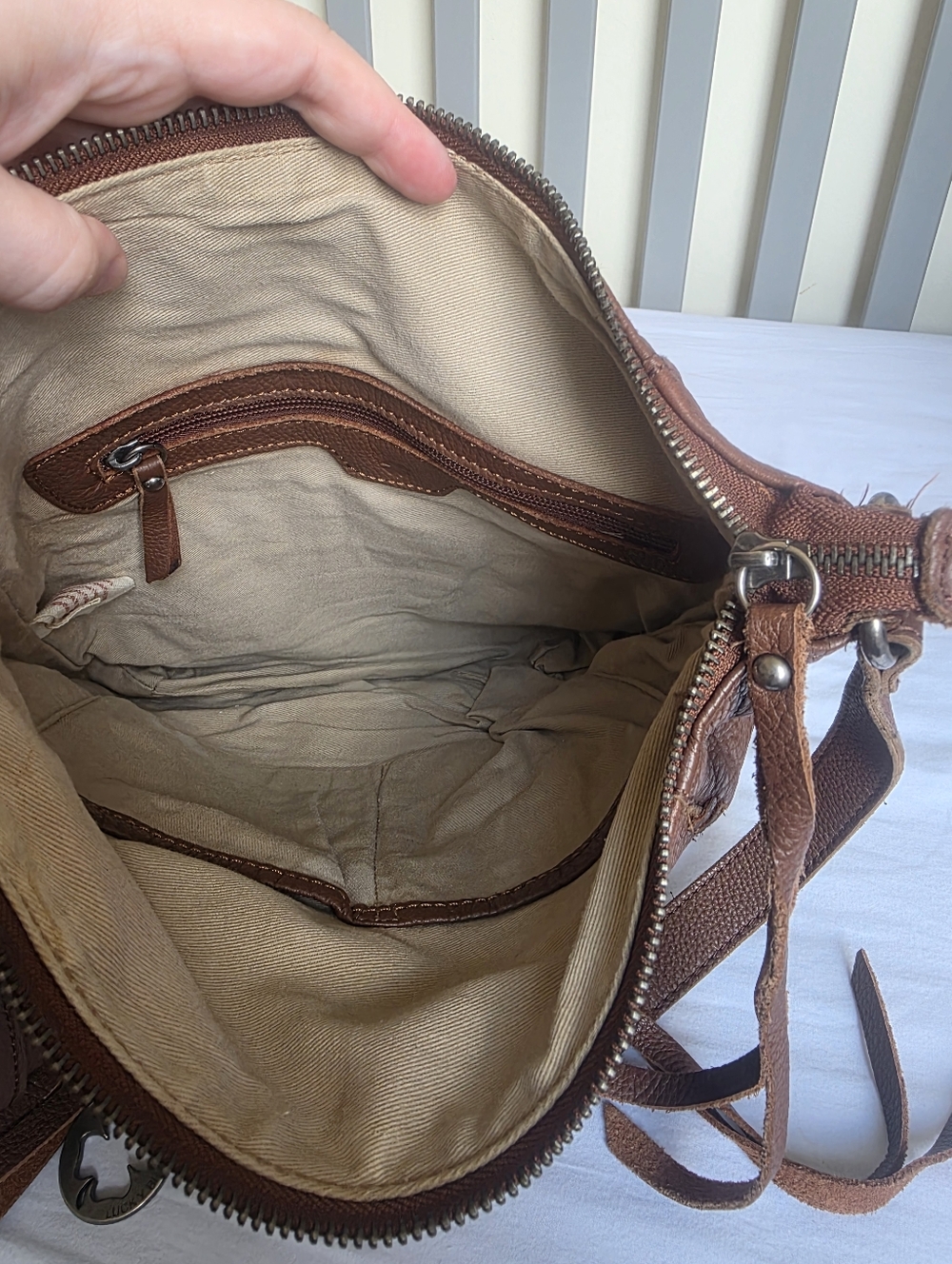 Lucky Brand Brown Leather Crossbody Bag with Signature Clover Charm - Picture 10 of 15
